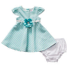 Youngland Girls 2 Piece Light Blue/White Striped Dress with Flower Belt and Diaper Cover