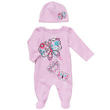 Koala Baby Girls' 2 Piece Light Purple Butterfly Footie and Hat Layette Set