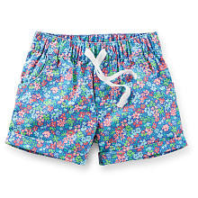 Carter's Girls Blue/Pink Floral Woven Drawstring Short - Toddler