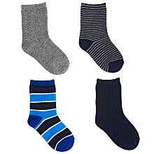 Koala Kids Boys' 4 Pack Navy/Gray Solid and Striped Crew Socks