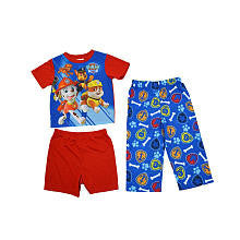 Nickelodeon Boys 3 Piece Red/Blue  Paw Patrol Short Sleeve Top, Shorts and Printed Pants Pajama Set- Toddler