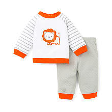 Little Me Boys 2 Piece White Quilted Long Sleeve Raglan Top with Lion Applique and Pant Set