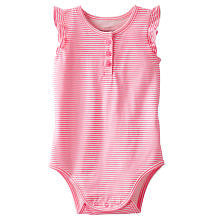 Oshkosh Girls Pink Stripe Short Flutter Sleeve Henley Bodysuit