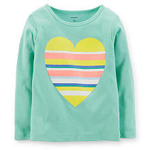 Carter's Girls Mint Heart Glitter Screen Print Long Sleeve T Shirt - Toddler