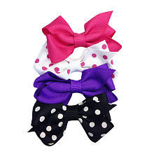 Koala Kids Girls 4 Pack Assorted Solid and Polka Dot Bows Hair Clips- Toddler