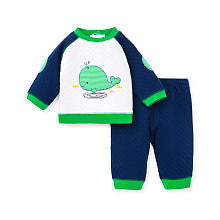 Little Me Boys 2 Piece Quilted Long Sleeve Raglan Top with Whale Applique and Elbow Patches and Pant Set