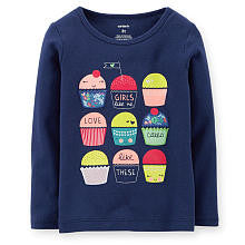 Carter's Girls Navy Cupcake Embroidered Long Sleeve T Shirt - Toddler