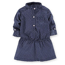 Carter's Girls Navy Polka Dot Drop Waist Woven 3/4 Sleeve Tunic - Toddler