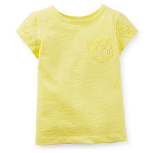 Carter's Girls Yellow Short Sleeve Slub T Shirt with Lace Sleeve and Pocket Detail - Toddler