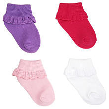 Koala Kids Girls' 4 Pack Pink/Purple Scalloped Crew Socks