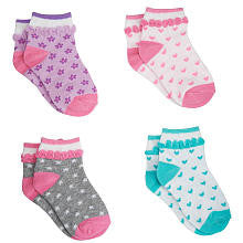 Koala Kids Girls' 4 Pack Pink/Blue Patterned Embellished Quarter Socks