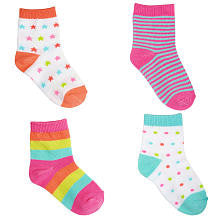 Koala Kids Girls' 4 Pack Pink/Blue Patterned Quarter Socks