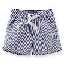 Carter's Girls Navy Woven Striped Drawstring Short - Toddler