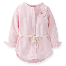 Carter's Girls Light Pink Striped Woven Dobby 3/4 Sleeve Tunic - Toddler