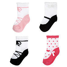 Koala Kids Girls' 4 Pack Pink/Black Ballet Slipper and Mary Jane Quarter Socks