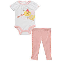 Koala Baby Girls' 2 Piece Pink/White Bee-utiful Playwear Set with Short Sleeve Bodysuit and Ruffled Knit Pants