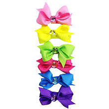 Koala Kids Girls 6 Pack Assorted Bow with Gem Center Hair Clips- Toddler