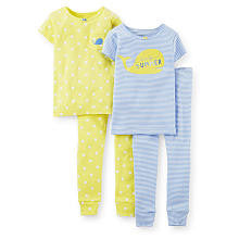 Carter's Girls 4 Piece Cotton Pajama with "Live for Summer" and Yellow Polka Dot Tops with Matching Pant Sets - Toddler