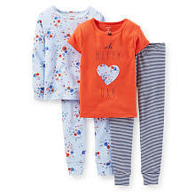 Carter's Girls 4 Piece Cotton Pajama with Orange "Oh Happy Day" and Floral Printed Tops with Matching Pant Sets -Toddler