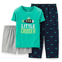 Carter's Boys "Little Cruiser" 3 Piece Pajama Set with Blue Short Sleeve Top, Navy Printed Pant and Grey Short - Toddler