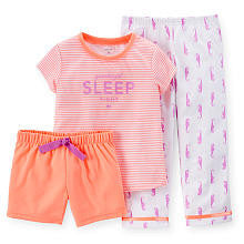 Carter's Girls 3 Piece Poly Pajama Set with "Goodnight Sleep Tight" Glitter Top, Solid Shorts and Printed Pant - Toddler