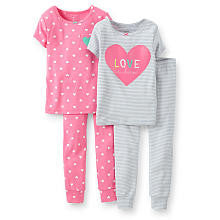 Carter's Girls 4 Piece Cotton Pajama with "Love to Dream" and Heart Printed Tops with Matching Pant Sets - Toddler