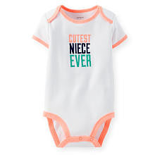 Carter's Girls White "Cutest Neice Ever" Short Sleeve Slogan Bodysuit with Pink Trim