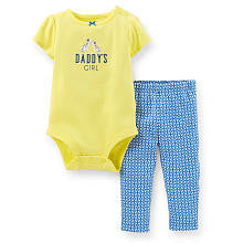 Carter's Girls 2 Piece Yellow "Daddy's Girl" Short Sleeve Bodysuit and Blue Printed Pant Set