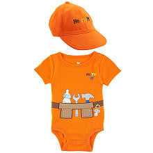 Koala Baby Boys' 2 Piece Orange Mr. Fix It Short Sleeve Bodysuit and Hat Layette Set