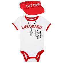 Koala Baby Boys' 2 Piece White/Red Lifeguard Short Sleeve Bodysuit and Visor Layette Set