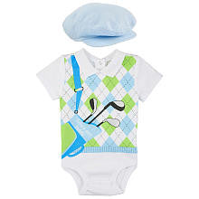 Koala Baby Boys' 2 Piece Blue/Green Golfer Short Sleeve Bodysuit and Hat Layette Set