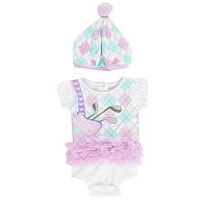 Koala Baby Girls' 2 Piece White/Purple Golf Buddy Tutu Creeper and Hat Layette Set