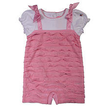 Truly Scrumptious Girls Pink Faux T Shirt Tiered Ruffle Romper with Satin Straps and Bow