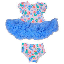 Truly Scrumptious Girls Light Blue Floral Print Tiered Tulle Tutu Dress and Matching Diaper Cover