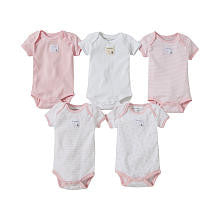 Burt's Bees Baby Girls Organic 5 Pack Light Pink Assorted Short Sleeve Bodysuits