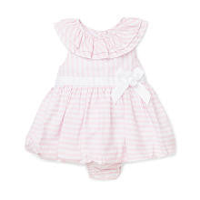 Little Me Girls Pink/White Striped Layered Ruffle Neckline Bodysuit Dress