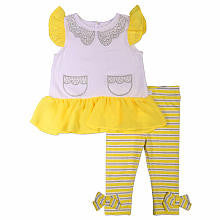 Truly Scrumptious Girls 2 Piece Yellow/White Drop Waist Short Sleeve Drop Waist Top with Neckline Detail and Legging Set