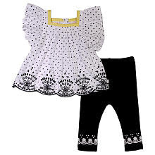 Truly Scrumptious Girls White 2 Piece Flutter Sleeve Printed Tunic and Legging Set