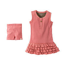 Burt's Bees Baby Girls Organic 2 Piece Pink Henley Tank Tiered Ruffle Skirt Dress and Bike Short Set