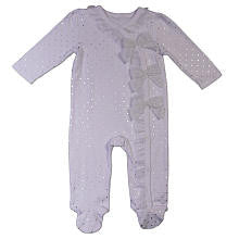 Truly Scrumptious Girls White Foil Polka Dot Asymetrical Footie with Metallic Mesh Ruffles and Bows