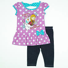 Disney Frozen Girls 2 Piece Purple Polka Dot Olaf and Anna "Always up for Adventure" Peplum Top and Legging Set- Toddler