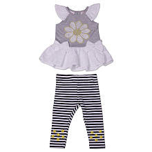 Truly Scrumptious Girls 2 Piece Grey Diasy Print Flutter Sleeve Tunic Top and Striped Legging Set