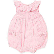 Little Me Girls Pink Eyelet Romper with Bow Detail