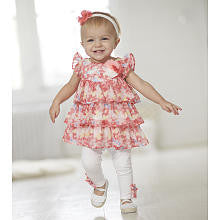 Truly Scrumptious Girls 3 Piece Pink Sleeveless Tiered Ruffle Tunic, Matching Rosette Headband and Leggings Set