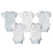 Burt's Bees Baby Boys Organic 5 Pack Light Blue Assorted Short Sleeve Bodysuits