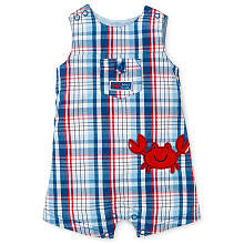 Little Me Boys Blue/Red Plaid "beach buddy" Sunsuit with Crab Applique