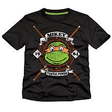 Nickelodeon Boys Black Teenage Mutant Ninja Ninga Turtles "Mike Turtle Power" Short Sleeve Graphic T Shirt- Toddler