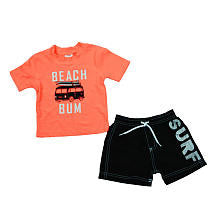 Carter's Boys 2 Piece Orange "Beach Bum" Short Sleeve Rash Guard and "Surf" Swim Trunks Set- Infant/Toddler