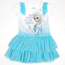 Disney Frozen Girls Light Blue Elsa "My Powers are Strong" Short Sleeve Drop Waist Tutu Dress- Toddler