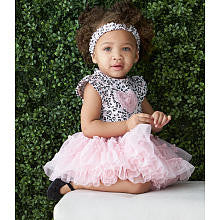 Little Me Girls 2 Piece Pink/Black Leopard Print Tutu Bodysuit Dress with Tulle Heart Accent and Headband